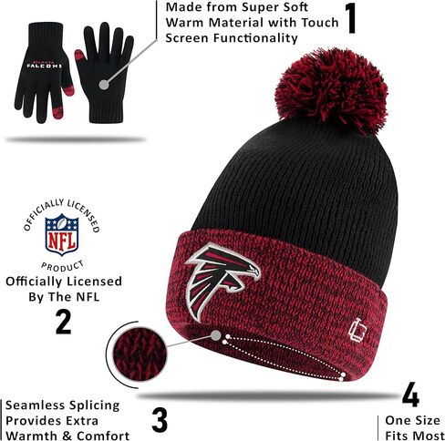 Ultra Game Youth NFL Official Super Soft Two Tone Winter Beanie Knit Hat with Extra Warm Touch Screen Gloves in Saudi Arabia