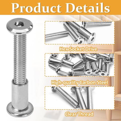 Biaungdo 15 مجموعة M6x35mm عرافة محرك المقبس غطاء الترباس، الفضة الأثاث موصل مشترك البراغي غطاء المكسرات M6 آخر ملزمة غاطسة المسمار برميل المكسرات مجموعة متنوعة مع مفتاح ألين للأثاث، حزام in Saudi Arabia
