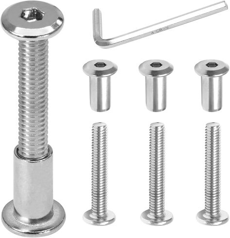 Biaungdo 15 مجموعة M6x35mm عرافة محرك المقبس غطاء الترباس، الفضة الأثاث موصل مشترك البراغي غطاء المكسرات M6 آخر ملزمة غاطسة المسمار برميل المكسرات مجموعة متنوعة مع مفتاح ألين للأثاث، حزام in Saudi Arabia