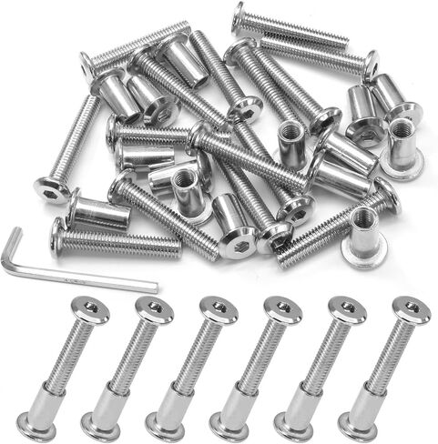 Biaungdo 15 مجموعة M6x35mm عرافة محرك المقبس غطاء الترباس، الفضة الأثاث موصل مشترك البراغي غطاء المكسرات M6 آخر ملزمة غاطسة المسمار برميل المكسرات مجموعة متنوعة مع مفتاح ألين للأثاث، حزام in Saudi Arabia