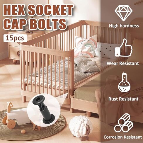 Biaungdo 15 Sets M6x35mm Hex Drive Socket Cap Bolt, Silver Furniture Joint Connector Bolts Cap Nuts M6 Binding Post Countersunk Screw Barrel Nuts Assortment Kit with Allen Wrench for Furniture, Belt in Kuwait