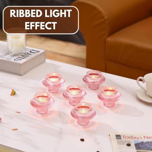 Glass Candle Holders, Set of 6 Taper Candle Holders, Tea Light Candle Holders, Candlestick Holders, Stackable Glass Candle Holders for Table Centerpiece, Thanksgiving, Christmas(Amber) in Saudi Arabia