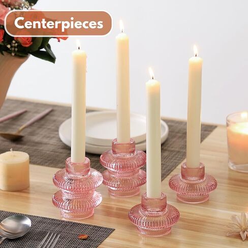 Glass Candle Holders, Set of 6 Taper Candle Holders, Tea Light Candle Holders, Candlestick Holders, Stackable Glass Candle Holders for Table Centerpiece, Thanksgiving, Christmas(Amber) in Saudi Arabia
