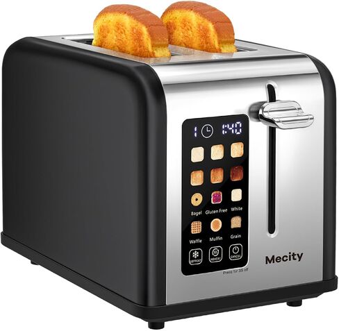 Mecity 2 Slice Toaster Touch Screen 1.5" Wide Slot, Stainless Steel Smart Bread Toaster for Bagel Muffin Waffle Gluten Free Breads, Timer, Defrost, Reheat, 120V 825W in Saudi Arabia