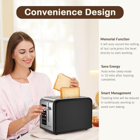 Mecity 2 Slice Toaster Touch Screen 1.5" Wide Slot, Stainless Steel Smart Bread Toaster for Bagel Muffin Waffle Gluten Free Breads, Timer, Defrost, Reheat, 120V 825W in Saudi Arabia