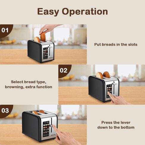 Mecity 2 Slice Toaster Touch Screen 1.5" Wide Slot, Stainless Steel Smart Bread Toaster for Bagel Muffin Waffle Gluten Free Breads, Timer, Defrost, Reheat, 120V 825W in Saudi Arabia