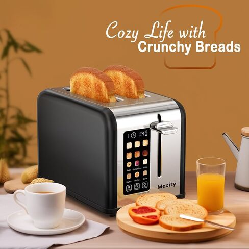 Mecity 2 Slice Toaster Touch Screen 1.5" Wide Slot, Stainless Steel Smart Bread Toaster for Bagel Muffin Waffle Gluten Free Breads, Timer, Defrost, Reheat, 120V 825W in Saudi Arabia