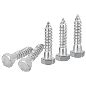 1/2" x 2" Hex Lag Bolts - 5 Pack - for Woodworking, Furniture - 304 Stainless Steel Full Thread Hexagon Head Lag Screws for Wood - Silver