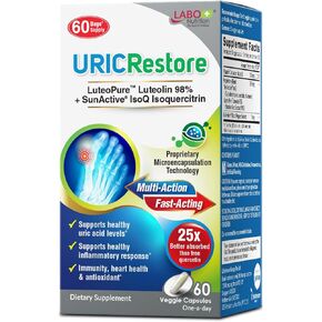 LABO Nutrition URICRestore - Uric Acid Cleanse & Support, Joint Discomfort Relief, Kidney Support, Powerful Antioxidant, Research-Backed Formula, Immediate Relief, 1 Capsule Daily, 2 Months Supply