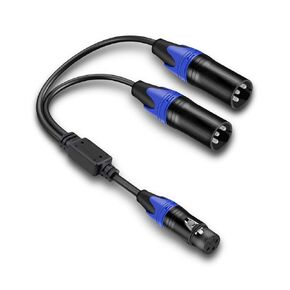 XLR Splitter Female to 2 Male Cable, XLR Microphone Cable, XLR Y Splitter Cable 1 Female 2 Male, 3 PIN XLR Jack to 2 XLR Plugs Adaptor Cord, 1 Foot, Blue