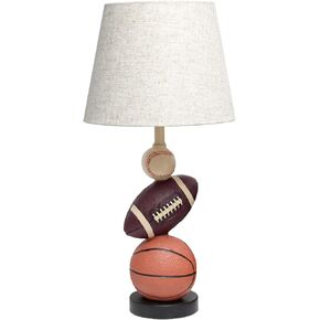 Simple Designs LT1082-SPT SportsLite 22" Tall Popular Sports Combo Basketball, Baseball, Football Polyresin Table Desk Lamp w Light Beige Fabric Shade for Kids' Room, Nursery,Bedroom,Gameroom,Mancave