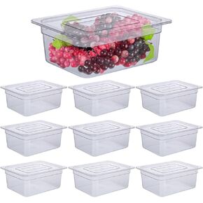 10PCS Clear Food Storage Container 1/4 Size 4 Inch Deep Plastic Food Pan with Lids Salad Bar Containers for Restaurant,Commercial,Hotel,Fruits,Vegetables,Beans