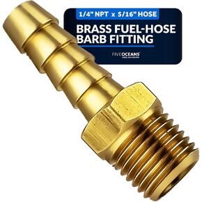 Five Oceans 3/8 Barb Fitting - Brass Fuel Hose Barb 1/4-Inch NPT Thread x 3/8-Inch Hose, Crafted for Fuel Systems, Sharp-Edged Barbs, Boat Fuel Tank Connector for Any Portable Tank - FO4277