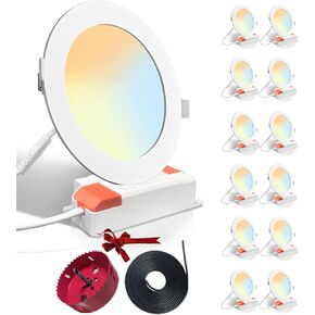 LED Recessed Light, 6 Packs 3CCT 6 inch Ultra-Thin LED Recessed Ceiling Light with Junction Box,3000K/4000K/6000K Selectable Dimmable LED Can Lights High Brightness Downlight