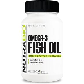 NutraBio Omega 3 Fish Oil Supplements, 2,000mg, 150 Softgels - EPA DHA Omega 3 Fatty Acid Supplement to Help Support a Healthy Heart