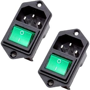 2 Pcs IEC320 C14 Inlet Module Connector Male Power Socket with Switch - AC 10A 250V, Red Indicator Light