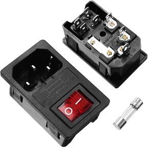 2 Sets IEC320 C14 Inlet Module Connector Fuse Switch Male Power Socket - Green Light, AC 250V 10A