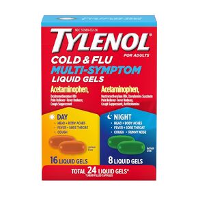 Tylenol Day & Night Cold & Flu Multi-Symptom Liquid Gels Combo Pack, Cold & Flu Relief Medicine, Pain Reliever & Fever Reducer + Cough Suppressant & Antihistamine, 24 ct
