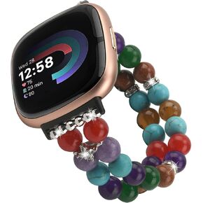 Wongeto Compatible with Fitbit Versa 3/Versa 4 Bands/Fitbit Sense/Sense 2 Bands for Women,Handmade Elastic Beadeds Bracelet for Fitbit Versa 4/Versa 3/Sense 2/Sense(Color Pearl)