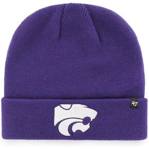 47 Kansas State Wildcats Mens Womens Raised Cuff Knit Stretch Fit Purple Beanie with White Logo