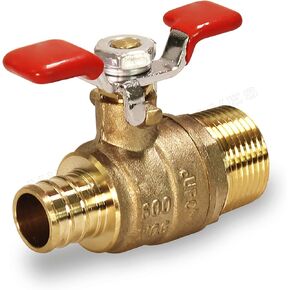 صمام منتصف الخط QNCW-056 Pex x 3/4 بوصة MIP صمام كروي كامل المنفذ مع مقبض على شكل حرف T، 3/4 3/4، نحاس