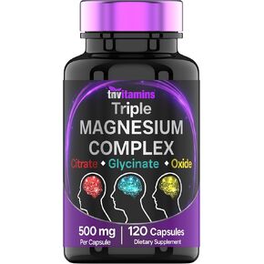 Triple Magnesium Complex Supplement 500mg: Magnesium Glycinate, Citrate, & Oxide - 120 Capsules (4 Month Supply!) | 1 Capsule Serving Provides 125% Daily Value | Non-GMO, Made in The USA!