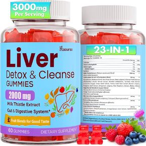Liver Cleanse Detox & Repair Gummies 3000mg | Milk Thistle 2000mg with Turmeric Dandelion Root & Artichoke for Liver Detox, Cleanse & Renew, Antioxidant, Gut, Skin Health - Fruit Flavor, 60 Gummies