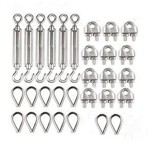 6 Set Cable Railing Kit M4 Hook & Eye Turnbuckle Wire Rope Clip Cable Clamp M3 Stainless Steel Thimble M3