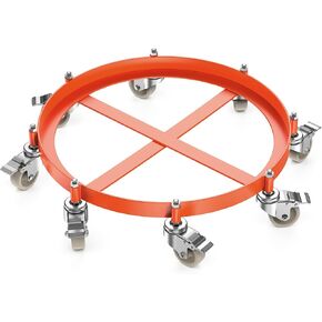 GAOMON Heavy Duty Drum Dolly,55 Gallon Barrel Dolly with 3 Poly-on-Steel Wheels with Brake, 1000 LBS Capacity Trash Can Dolly with Handle, Orange Steel Frame Dolly