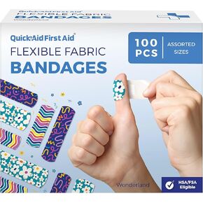 Wonderland Bandages, Variety Pack 100 Count, Fun Designs for Kids Adults, Gentle Adhesion Soft Breathable, Bandages for Minor Cuts Scrapes, First Aid Supplies