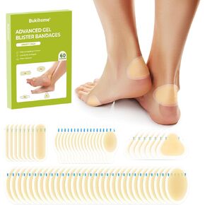 Bukihome Gel Blister Hydrocolloid Bandages - 60Pcs Blister Cushions for Foot - Water Resistant Adhesive Bandages, Toe Blister Pads for Prevention & Recovery, Reduce Friction with Heels (Variety Pack)