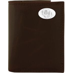 NCAA Oklahoma Sooners Brown Wrinkle Leather Trifold Concho Wallet, One Size