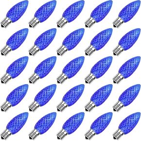 Meconard C9 Led Replacement Christmas Light Bulbs, C9 Shatterproof Led Bulbs for Christmas Indoor Outdoor String Lights, E17 Intermediate Base, Commercial Grade Holiday Bulbs, Red, 25Pack