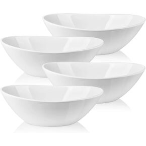 LIFVER 9" Serving Bowls for Wedding Decor, 36 OZ Porcelain Serving Dishes for Entertaining, Large Bowls Set for Soup Salad Side Dishes Pasta, Good Size for Dinner Party, Set of 4, White