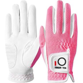 FINGER TEN Womens Golf Glove Right Handed Golfer Left Hand 1 Pack Golf Gloves Rain Grip Hot Wet All Weather Mesh for Women Girls Ladies Small Medium Large