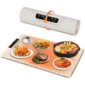Electric Warming Tray - Full Surface Heating Food Warmer Mat with 3 Temperature Settings, Rollable & Portable, Auto Shut-Off - Silicone Food Heat Pads for Gatherings,Parties,Everyday Use