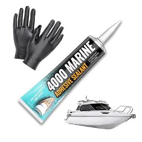 4000/4200 Marine Sealant, Fast Cure, Flexible UV Proof, High Bond Strength & Underwater Marine Grade Sealant for Boats, Decks, Hulls & RV Roof Sealant, Sealant with Nozzle & Gloves -3 oz White