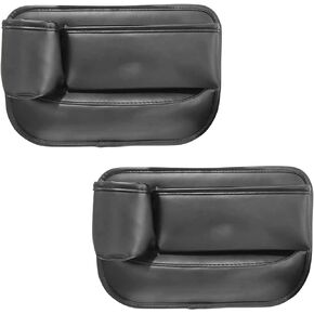 2PCS Car Seat Gap Filler, Leather Automotive Seat Gap Organizer with Cup Holder, Adjustable Car Seat Storage Box, Universal Front Car Seat Organizer for Phones Cards Keys Glasses