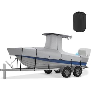 T Top Boat Cover, Upgraded 900D Waterproof T Top Boat Cover,with Motor Cover,Heavy Duty Tear-Resistant,with Adjustable Straps,for Center Console Boat with T TOP Roof,Gray