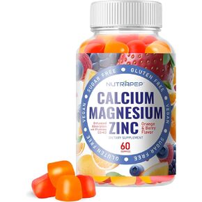 Calcium Magnesium Zinc Supplement Gummies - with Vitamin D3 K2 Magnesium Glycinate - Orange Berry Flavored Vegan Sugar-Free Gluten Free Chewable for Men Women Kids