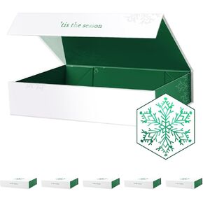 6 صناديق هدايا من PACKHOME مقاس 11 × 7.8 × 2.3 بوصة، صناديق هدايا بأغطية، صناديق قميص متينة بأغطية مغناطيسية لتغليف الهدايا (أبيض معدني لامع)
