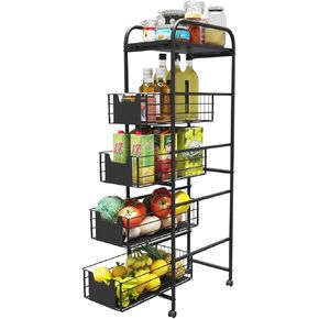 WHIFEA 5 Tier Slim Rolling Cart with Drawers Pull-Out Design Corner Storage Shelf Organizer with Wheels Metal Storage Shelving Unit for Narrow Space,Kitchen, Bedroom, Bathroom, Home Office in Saudi Arabia