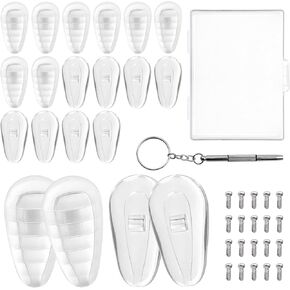 eyeglass nose pad, eyeglass repair kit with screws, including 5 pairs of non slip nose pads and 5 pairs of air chamber nose pads, screws, screwdrivers, suitable for eyeglass and sunglasses