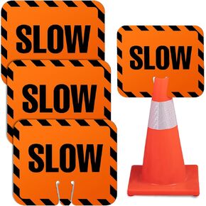 Flutesan 3 Pcs Slow Sign Traffic Cone Sign Road Sign Traffic Cone Top Warning Signs for Outdoor Neighborhoods Street, 12.6 x 10.4 Inches, Black on Orange