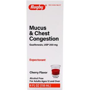 Rugby Mucus & Chest Congestion Guaifenesin 200 mg Expectorant Cherry Flavored Cough Syrup - 4 Fl Oz