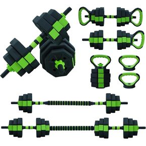 Adjustable Dumbbell Set, 4 in 1 Adjustable Kettlebell Set,44lbs/66lbs/88lbs Weight Set Used as Kettlebells, Barbell, Push up Stand for Home Gym,Green and Black,Octagon Head