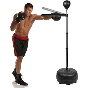 Boxing Bar with Puncing Bag, Boxing Spinning Bar Boxing Speed Trainer, Height Adjustable Boxing Bar, Boxing Training Equipment for Teens Adults, Black