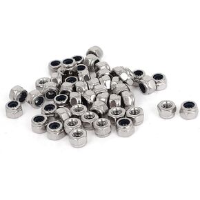 uxcell M6 x 1mm 304 Stainless Steel Nylon Insert Hex Lock Nuts 50pcs
