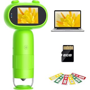 Pocket Microscope for Kids with 2inch IPS Screen, Leipan 16MP Digital Microscope 1000X, 1080P Mini Microscope with 8 LEDs, Compatible with PC, Includes 8GB Card