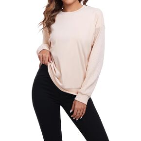FUPHINE 2024 for Women Crewneck Cable Knit Sleeve Sweatshirt Top Lightweight Soft Comfy Fashion Trendy Clothes